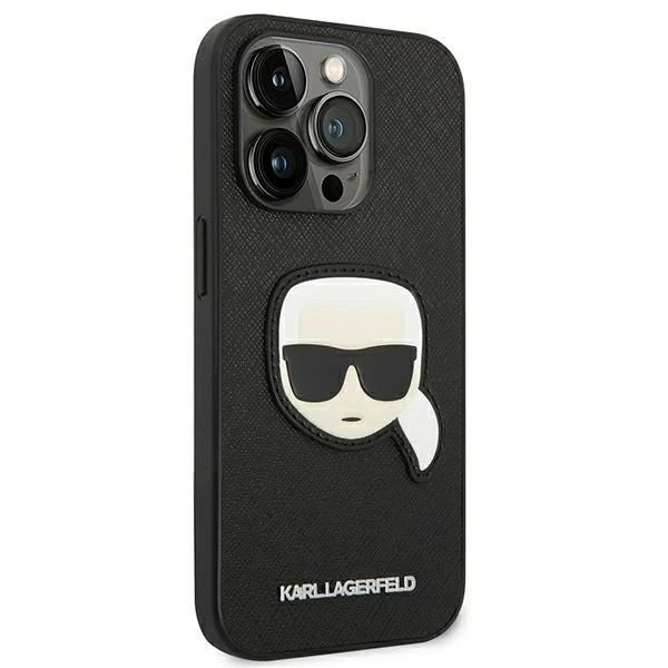 Захисний чохол для телефону Karl Lagerfeld KLHCP14LSAPKHK для Apple iPhone 14 Pro 6.1" black/black hardcase Saffiano Karl`s Head Patch